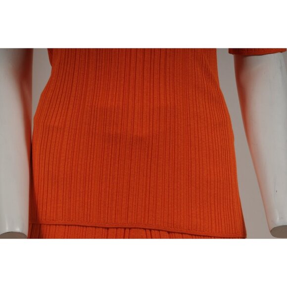 Joseph Womens Polo Skirt Pleated Set Satiny Rib Medium Orange Viscose Stretch - Picture 9 of 16